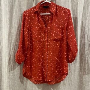 Fortune + Ivy Red Polka Dot Button Down Blouse
